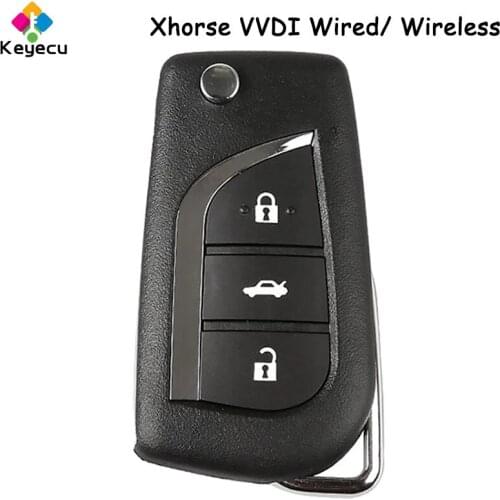 KEYECU XHORSE English Version for Toyota Flip Style 3 Buttons Wired Wireless Universal Remote Car Key for VVDI Key Tool VVDI2