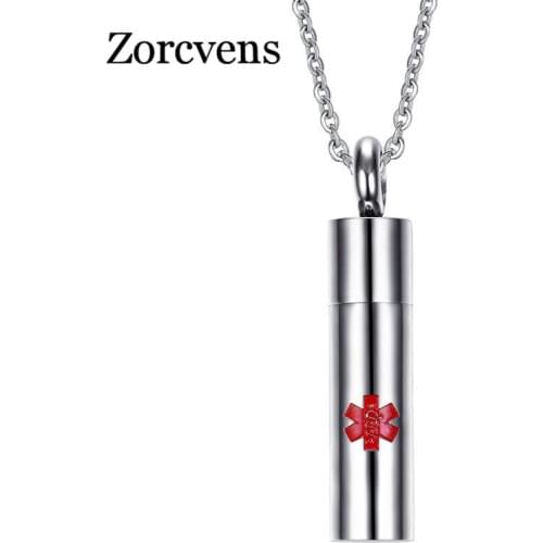 Modyle Perfume Bottle Stainless Steel Medical Sign Cylindrical Pendant Necklace for Man Woman