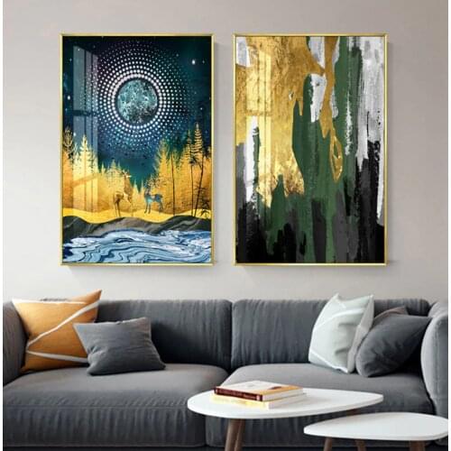 Creative Abstract water color blue golden Rendering modern decorative Picture Canvas Wall Art Poster for room hotel office decor