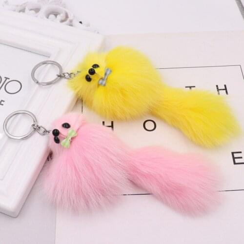 1PCS Fashion Winter models are selling cute hairy little fox pendants Womens fur bags plush car keychains