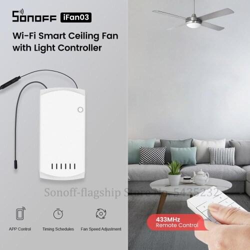 Itead SONOFF iFan03 Wifi Celling Fan Switch Module Smart Fan Light Controller Support 433Mhz RM433 e-WeLink APP Remote Control