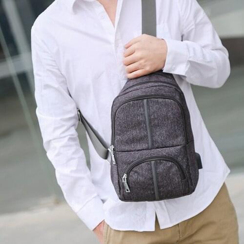Mens Chest Bag USB Charging Fabric for Work Waterproof Store Sport Fanny Pack Shoulder Side Messenger Stylish Bag Nylon