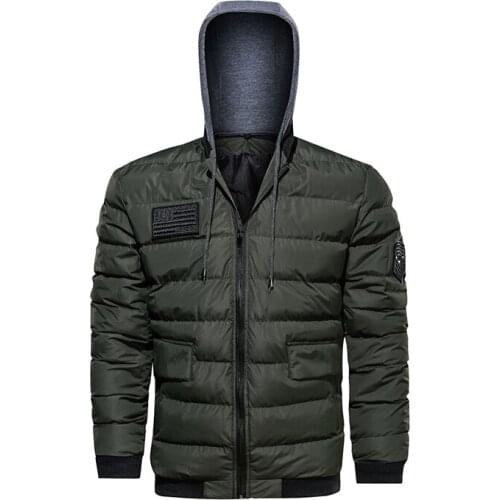 Autumn Winter Jacket Men Parkas Hooded Simple Cotton padded Coat Embroidery Casual Army Green Jacket Warm Coat Big Size 5XL