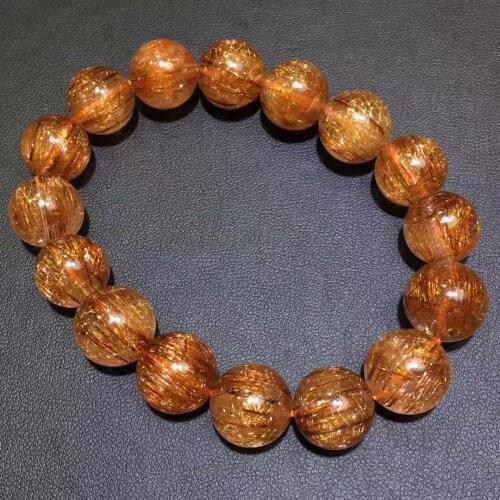 Genuine Natural Copper Rutilated Quartz Cat Eye Bracelet 10mm Crystal Clear Round Beads Women Man Bracelet Genuine AAAAA