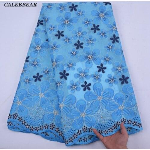 Latest Baby Blue African Cotton Lace Fabric 2021 High Quality Swiss Voile Lace Embroidered African Lace Fabric With Stone S2119