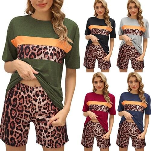 2021 European and American spring and summer new womens leopard print contrast color casual leggings two-piece suit hot sale