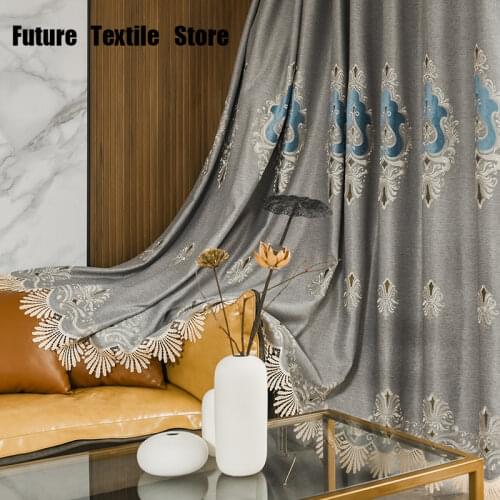 2021 New Velvet Embroidered Blackout Curtains Finished Bedroom Living Room Study European-style Curtains Hotel Curtains
