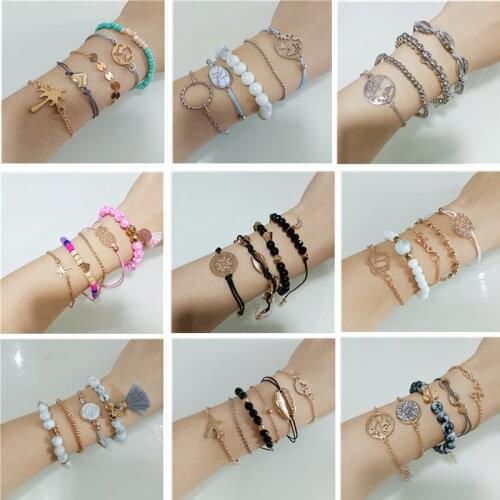 Wholesale 20pcs/lot Bohemian Bracelet Set For Women Shell Heart Moon Beaded Bangle Boho Jewelry Party Gifts