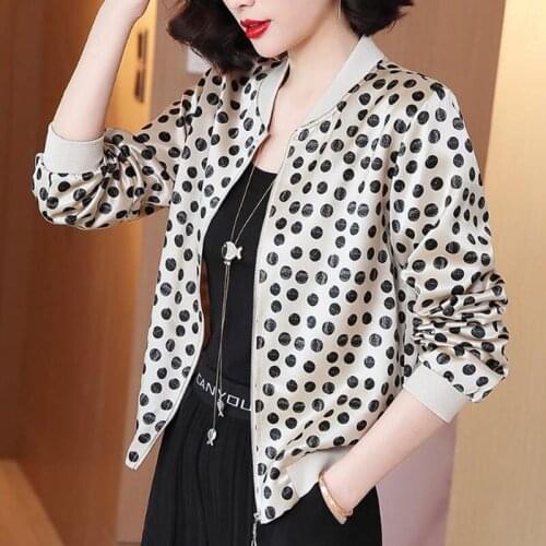 Autumn Womens Jackets Print Dots Solid Stand Collar Zipper Coat Female Long Sleeve Outwear Casual Plus Size Short Jacket Tops