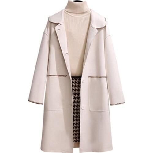 High-end Autumn Winter Double-sided Woolan Overcoat Jacket Female Mid-Long New Korean Womens Clothes Outerwear Woolen Coats
