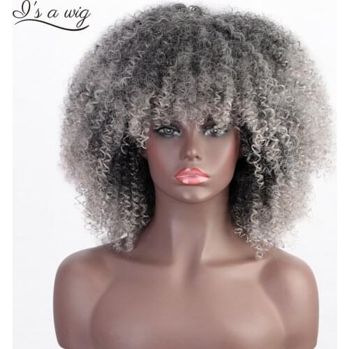 Is a wig Synthetic Short Grey Wigs Afro Kinky Curly Wig for Women Brown Wigs High Temperature Fiber