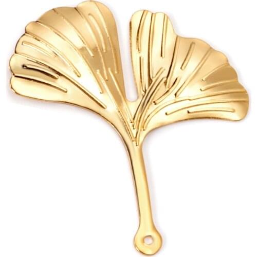 ASON 100 Pcs/Lots Ginkgo Biloba Charms Leaf Pendant Gold 316L Stainless Steel For Necklace DRY Handmade Jewelry Making Supplies