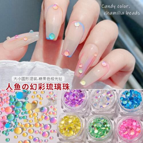 Mixed Size Candy Colors Mermaid Round Glass Crystal Beads AB 3D Nail Art Rhinestones DIY Flatback Acrylic Stones Decorations