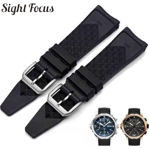 22mm Rubber Silicone Watchband Black Blue Watch Strap For IWC PILOT PORTUGIESER IW323101 Tang Buckle Band Brand Strap Masculino