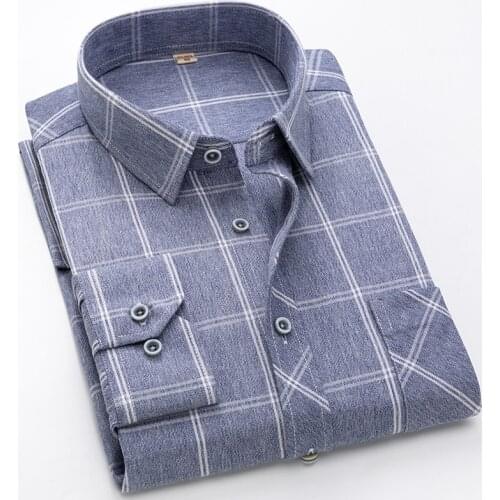 2020 spring Autumn Warm Thick Mens Dress Shirt Casual Plaid Shirt Men Brand Quality Social Business Shirt Men