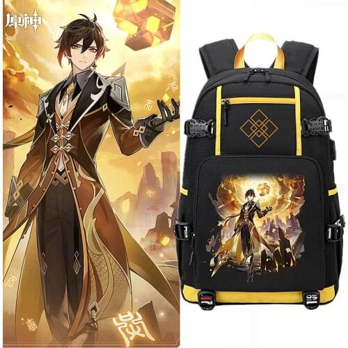 Genshin Impact Zhongli Cosplay backpack Rock King Luminous Travel Backpack Anime Project Fashion Satchel Student Bag Halloween