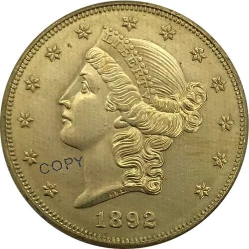 S 1892 United States 20 Twenty Dollars Liberty Head Double Eagle with motto Gold coin Brass Collectibles Copy Coin