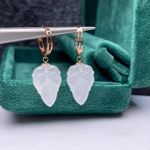 SHILOVEM 18k yellow gold real Natural white Jasper drop earrings classic fine Jewelry women wedding gift myme11156681hby