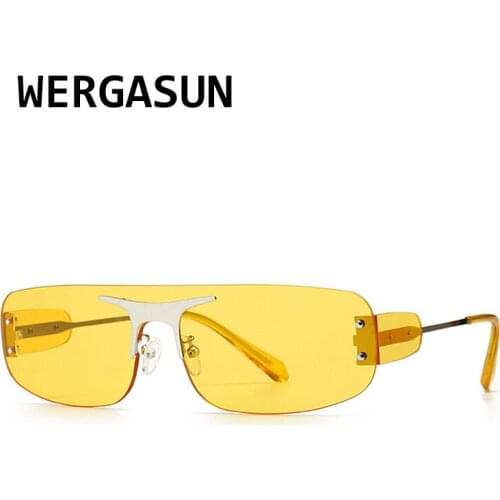 WERGASUN New Rimless Sunglasses Women 2020 Gradient Rectangle Sunglasses Men Fashion Sunglasses Brand Designer oversized Eyewear