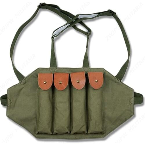 WWII US Army thompson chest rig 4 cell 30 rounds magazine ammo pouch-army green