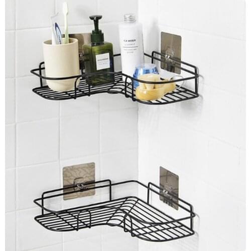 Corner Bathroom Shelf Toilet Wall Hanging Wrought Iron Storage Rack Free Perforated Tripod Shelves for Wall Shower Organizer