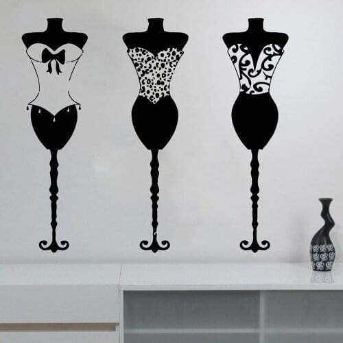 Vinyl Wall Decal Window Sticker Beauty Salon Woman Face Fashion Style Clothing Dress Wall Sticker Clothing Shop Dress Model C257