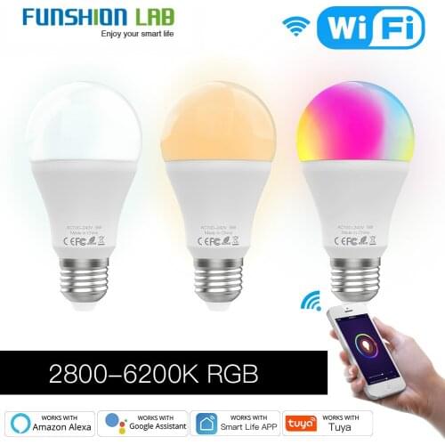WiFi Smart LED Dimmable Lamp 9W,RGB C W ,Smart Life Tuya App Remote Control Work with Alexa Echo Google Home E27