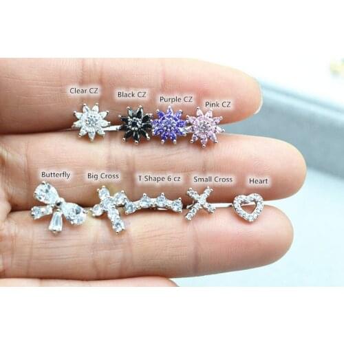 10pcs Body Piercing jewelry- Shine CZ Flower/Cross/Heart Butterfly Women Earring Ear Studs Helix Cartilage Bar Mix NEW