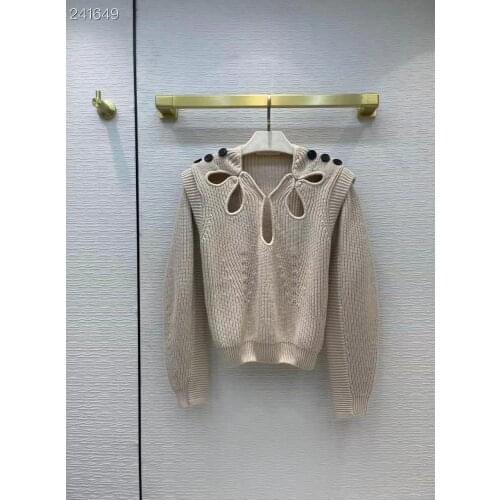 Fyion 2021 Runway Designer Pullover Womens Casual Sweater O-neck Hollow Out Long Sleeve Ladies Vintage Sweater