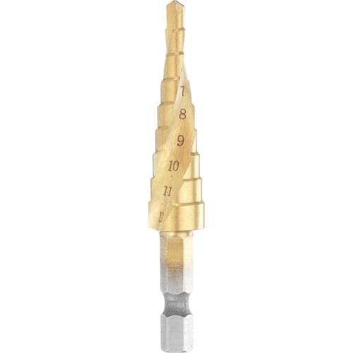 1pc HSS 4-12mm Spiral Grooved Step Drill Bit Titanium Coated Step Cone Drill Bit for Metal High Speed Steel Wood Tools