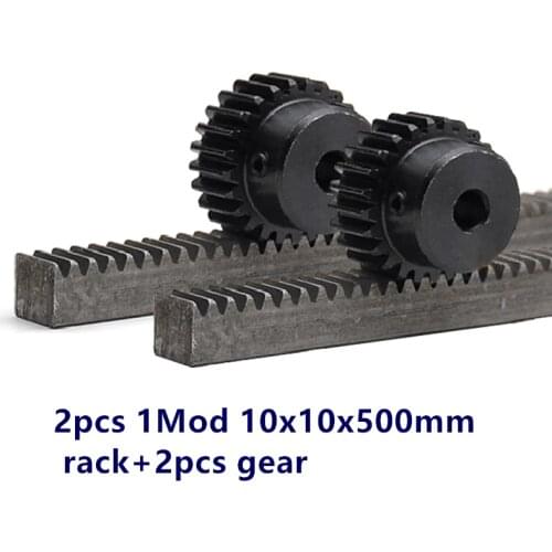 2pcs/lot 1Mod 1 Modulus High Precision Gear Rack steel 10*10*500mm + 2pcs 1M 23teeth pinion 45 steel gear metal gear