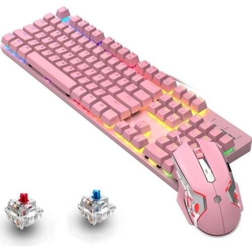 2 in 1 Keyboard Mouse Combos 104 Keys Red Green Mechanical Keyboard RGB Backlit Mause Max 8000DPI for Gamer