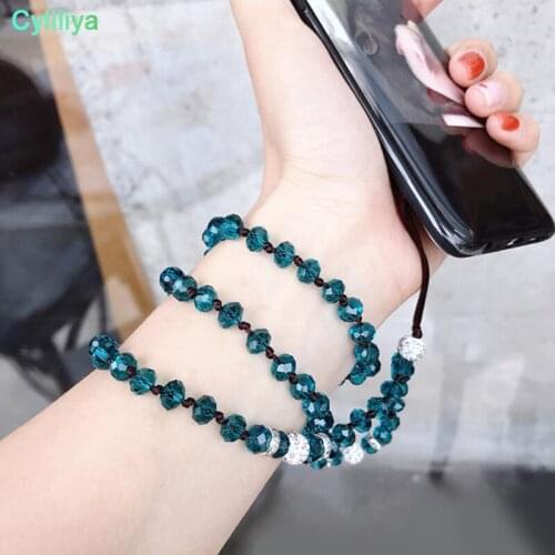 50pcs Factory direct mobile phone lanyard Pure hand-woven mobile phone crystal lanyard rhinestone hanging neck rope long chain
