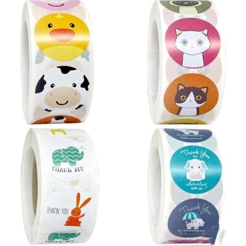 500pcs/Roll Animals Washi Masking Tape Paper Stickers Round Shape Label Seals DIY Decoration Envelope Gift Baking Package Seals