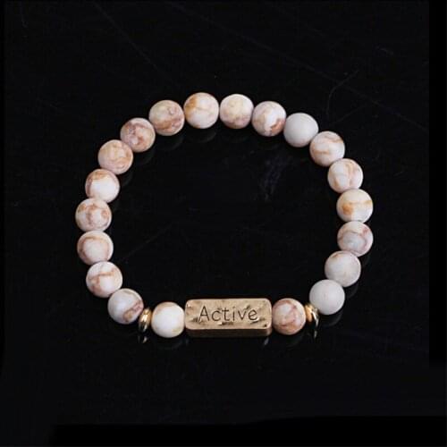 8mm Natural Stone Beaded Gold Metal Active Bracelet pulseira Stretch Chakra Bracelets For Men Women Yoga Jewelry Wholesale Price