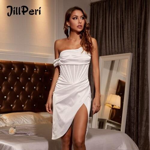 JillPeri Satin Boned One Shoulder Corset Draped Party Dress Women Solid Elegant Celebrity Outfits Sexy Festival Birthday Dress