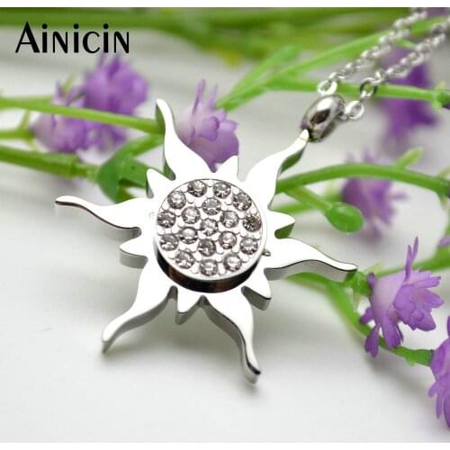 10pcs High Quality Sun Flower Shape Pendant CZ Setting Stainless Steel Chain Necklace Fashion Men and Women Jewelry gift