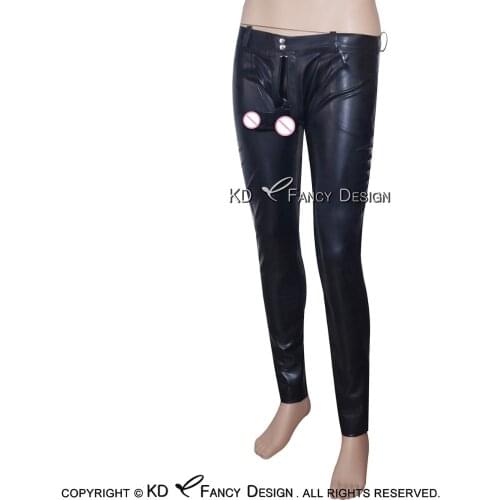 Black Long Latex Pants With Anatomical Penis Sheath And Front Zipper Rubber Trousers Pants CK-0017