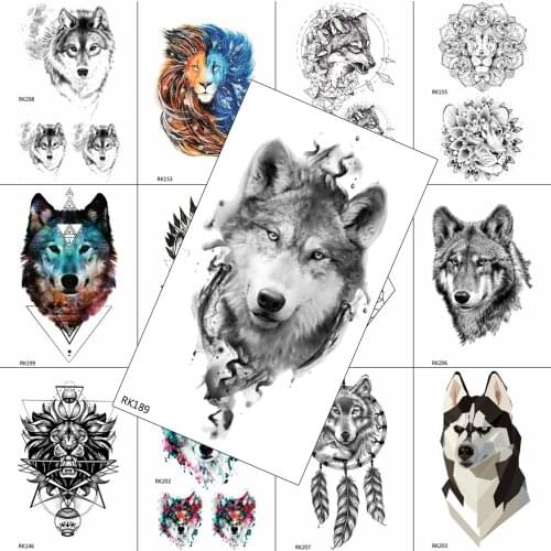 Black Wolf Temporary Tattoos Fake Body Art Painting Arm Legs Hands Tattoos For Men Waterpoof Minimalist Realistic Sheet Sticker