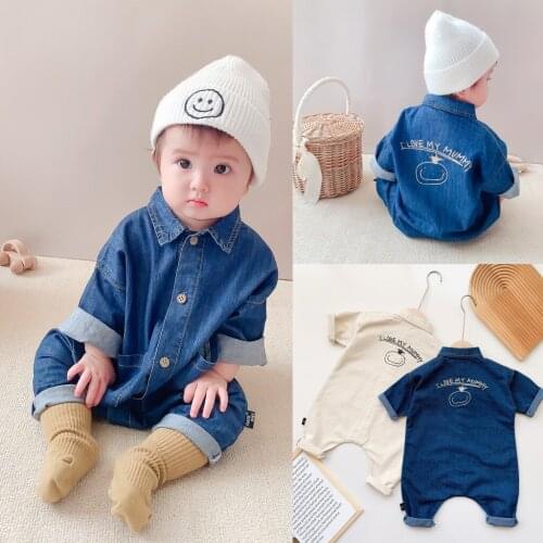 Baby clothes newborn denim romper spring and autumn denim jumpsuit for boys and girls solid color denim romper baby jumpsuit