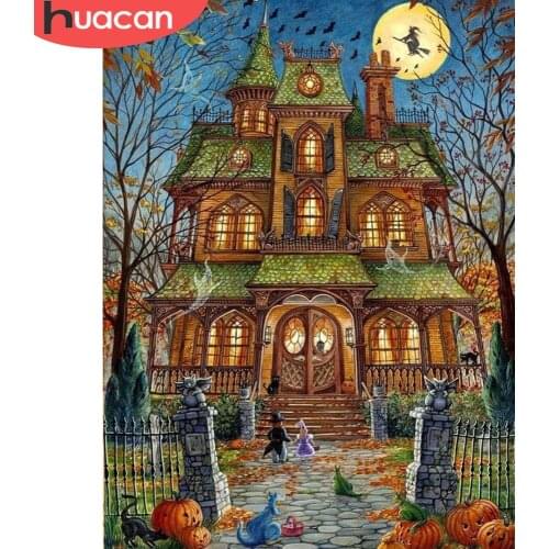 HUACAN 5D DIY Diamond Painting Castle Full Drill Square Picture Of Rhinestone Pumpkin Diamond Embroidery Halloween Decor