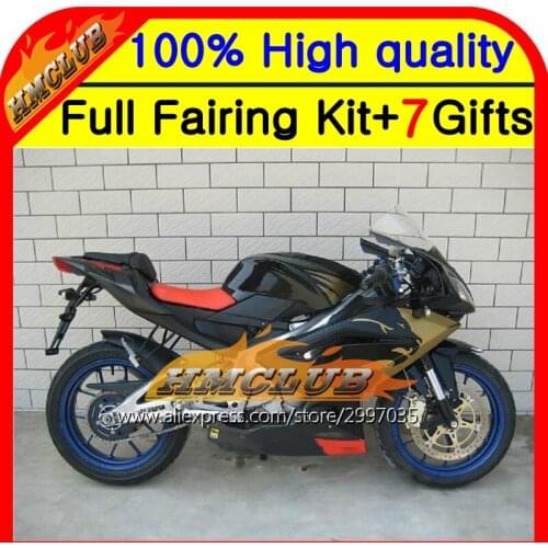 Body Gold For Aprilia RS125 2006 2008 2009 2010 2011 6HM94 RS 125 06-11 RSV125 RS4 125 06 07 08 Golden black 09 10 11 Fairing