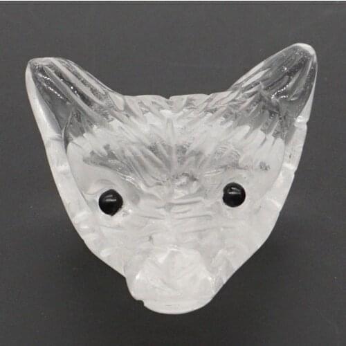 Wolf Head Pendant Natural Gemstone Clear Quartz Figurine Crystal Carved Necklace Fashion Jewelry 1.4"
