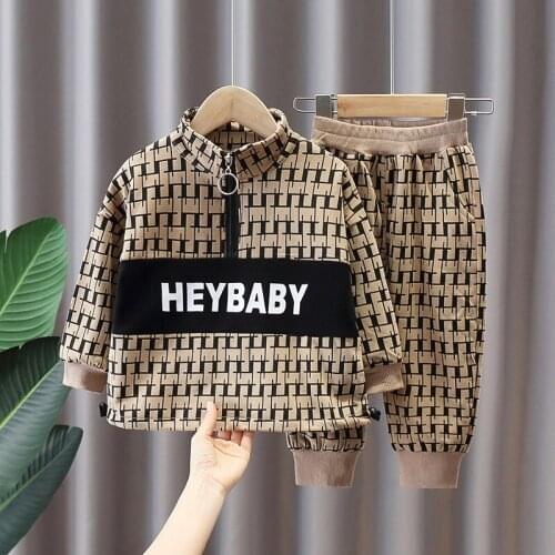 NEW Fall 2pcs/set Fashion Plaid Trendy Clothing Set for Kids Boys Zipper Jacket+pants Letters Children Hot Sale Street Clothes
