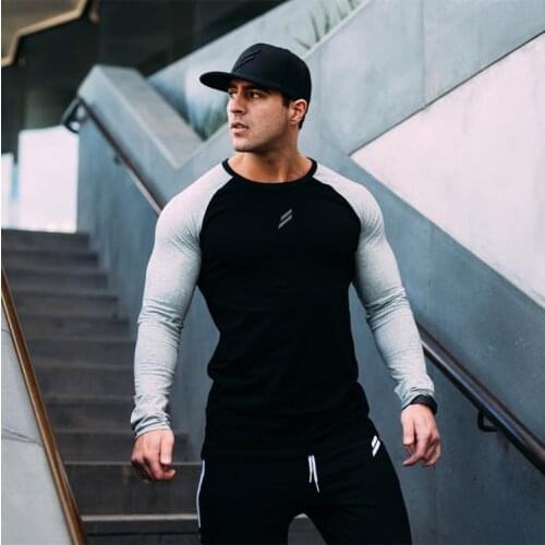 Mens Long Sleeve T Shirts Spring Summer Slim Shirts Male Tops Leisure Bodybuilding Long Sleeve Personality Tees
