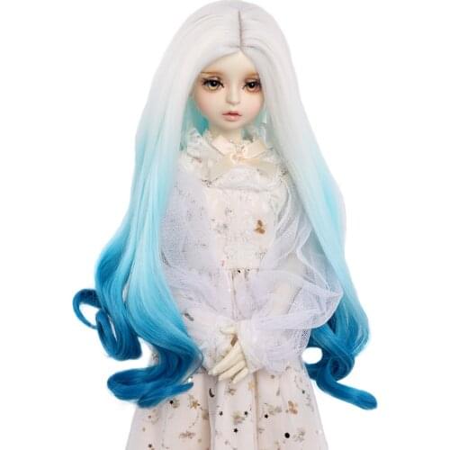 MUZIWIG 1/3 1/4 DIY BJD Doll Wig Long Curly Hair Gradient Blue Big Roll Wavy Wig Dolls Accessories For DIY Doll Girl Gift