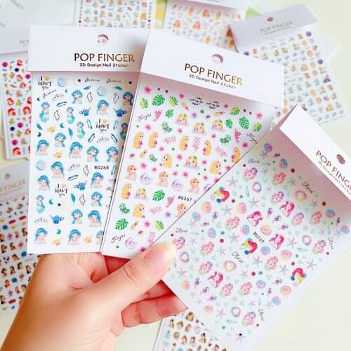 Disney Mermaid Snow White Cartoon Cute Children Nail Stickers Self-adhesive Student Girl Heart Nail Art DIY Stickers