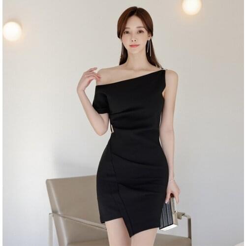New arrival fashion korean summer mini party dress women OL temperament sexy sleeveless black slim asymmetrical a-line dress