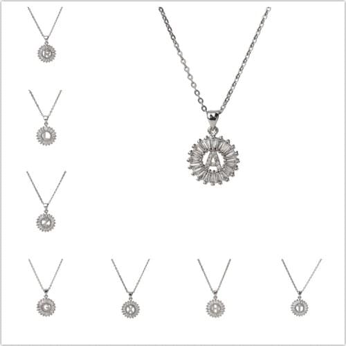 Stainless Steel Letter Series Pendant Necklace Silver Color Transparent Rhinestone Cubic Zirconia Concise Necklace For Men Gift