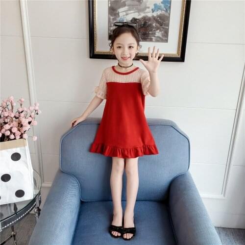 Girls dress 2019 spring and summer new childrens princess baby lace fishtail voile mesh ruffles patchwork dress